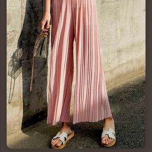 Accordion Pleated Rose Pink Wide Leg Pants Small NWT Andrew Marc